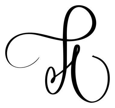 Vector calligraphy hand drawn capital letter H drop cap. Script font logo icon Stock Illustration