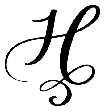 Vector calligraphy hand drawn capital letter H logo. Script font. Handwritten Illustrazione stock