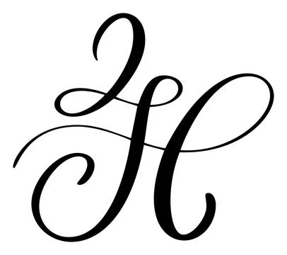 Vector calligraphy hand drawn capital letter H logo. Script font. Handwritten 스톡 일러스트