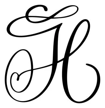 Vector calligraphy hand drawn capital letter H logo drop cap. Script font 스톡 일러스트
