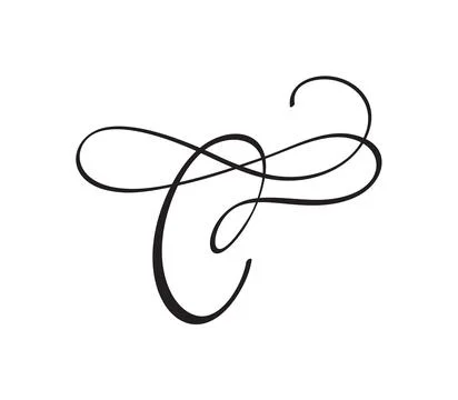 Vector calligraphy hand drawn letter C. Script font logo icon. Handwritten brush Illustrazione stock