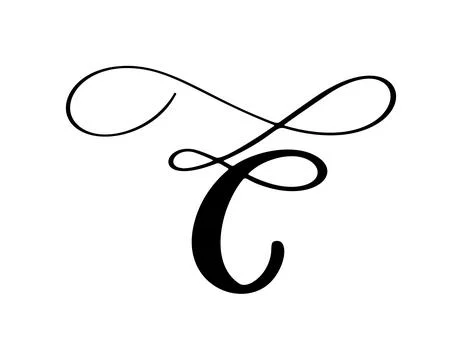 Vector calligraphy hand drawn letter C logo. Script font. Handwritten brush Ilustración de archivo