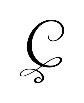 Vector calligraphy hand drawn letter C. Script font logo icon. Handwritten brush 스톡 일러스트