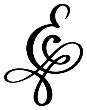 Vector calligraphy hand drawn letter E. Script font logo icon. Handwritten brush Illustrazione stock