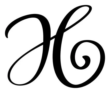 Vector calligraphy hand drawn letter H drop cap. Script font logo icon Stock Illustration