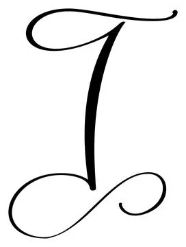 Vector calligraphy hand drawn letter I logo. Script font. Handwritten brush Stock Illustration