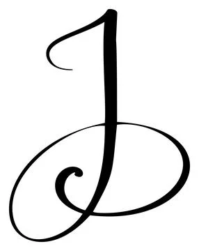 Vector calligraphy hand drawn letter J drop cap. Script font logo icon Stock Illustration