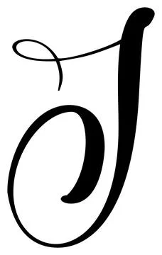 Vector calligraphy hand drawn letter J drop cap. Script font logo icon Stock Illustration