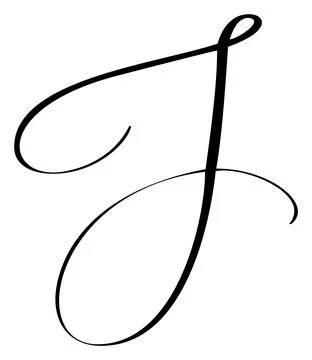 Vector calligraphy hand drawn letter J drop cap. Script font logo icon Stock Illustration
