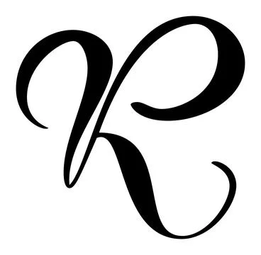 Vector calligraphy hand drawn letter K drop cap. Script font logo icon Illustrazione stock