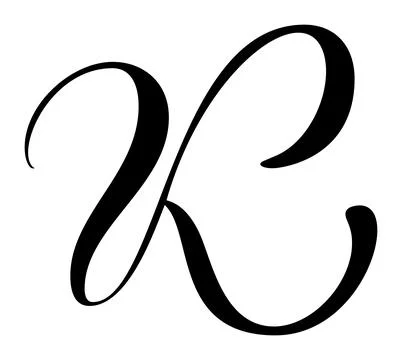Vector calligraphy hand drawn letter K drop cap. Script font logo icon Stock Illustration