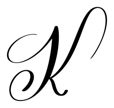 Vector calligraphy hand drawn letter K drop cap. Script font logo icon Illustrazione stock