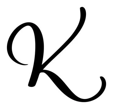 Vector calligraphy hand drawn letter K drop cap. Script font logo icon Stock Illustration