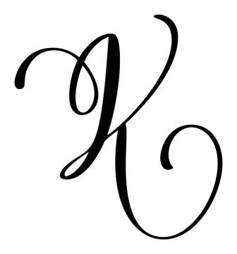 Vector calligraphy hand drawn letter K drop cap. Script font logo icon Illustrazione stock