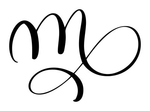 Vector calligraphy hand drawn letter M icon logo. Script brush Handwritten font Illustrazione stock