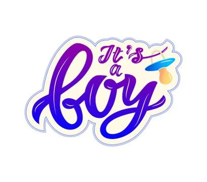Vector calligraphy lettering Its a boy with nipple soother. Stock Illustration
