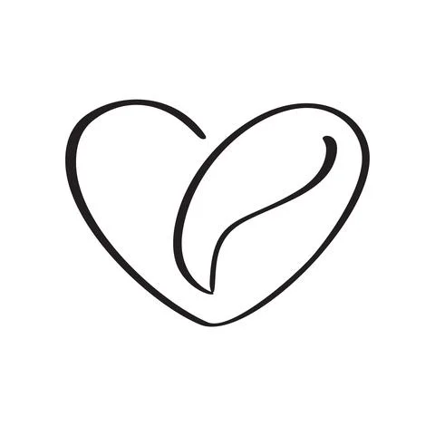 Vector calligraphy logo heart and coffee bean love. Black and white calligraphic Stock-Illustration