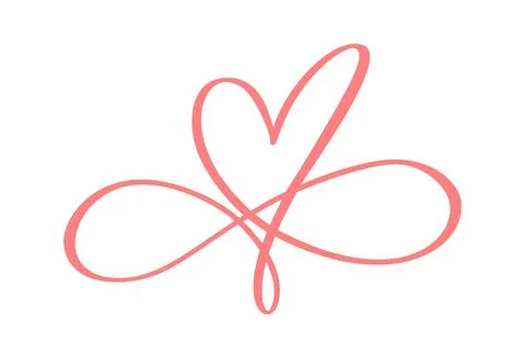 Vector calligraphy red heart and forever sign. Love Infinity valentine day Stock Illustration
