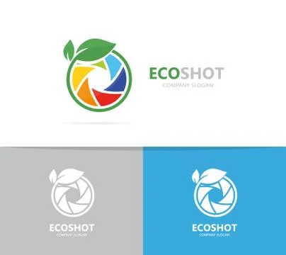 Vector of a camera shutter and leaf logo combination. Photography and eco symbol Stock Illustration