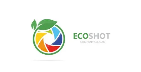 Vector of a camera shutter and leaf logo combination. Photography and eco symbol Stock Illustration