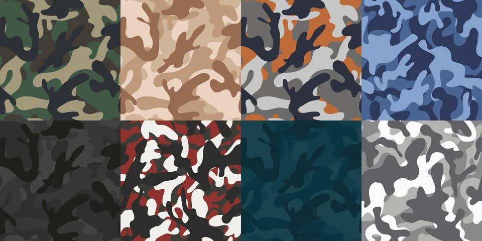 Vector Camo Seamless Texture Set. Military Camouflage Collection. Repeats Stock Illustration