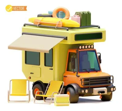 Vector camper van on the campsite Stock Illustration