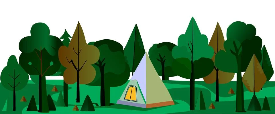 Vector  camping  in the forest, on isolated white background Stock Illustration