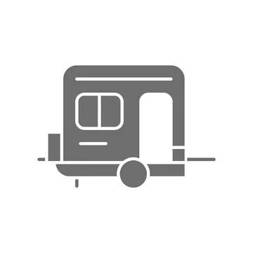 Vector camping trailer, caravan, camper grey icon. Stock Illustration