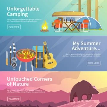 Vector camping web banners Stock Illustration