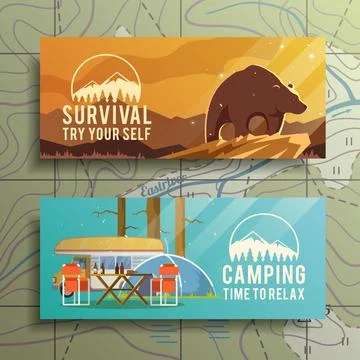 Vector camping web banners Stock Illustration