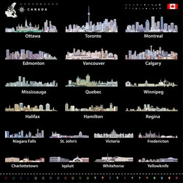 Vector Canadian largest cities and all states capitals skylines Stock Illustration