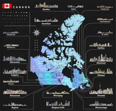 Vector Canadian largest cities and all states capitals skylines Ilustración de archivo