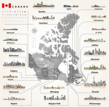 Vector Canadian largest cities and all states capitals skylines Ilustración de archivo