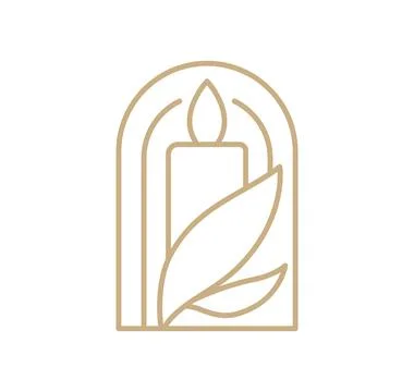Vector candle line art logo design elegant spa icon. Soothing Light Symbol for 스톡 일러스트