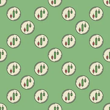 Vector Candlestick Chart Pattern in Circle colored seamless pattern 스톡 일러스트