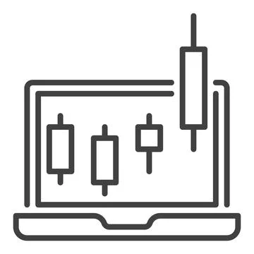 Vector Candlestick Chart Pattern on Laptop Screen outline icon or sign Stock Illustration