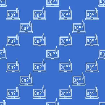 Vector Candlestick Chart Pattern on Laptop Screen outline seamless pattern Stock Illustration