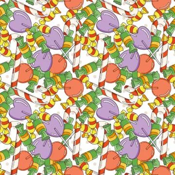 Vector Candy and Lollipop Seamless Pattern Stock Illustration