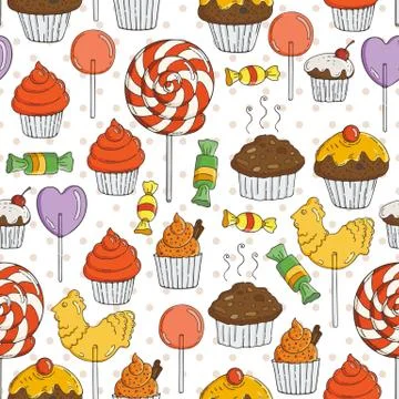 Vector Candy and Muffins Seamless Pattern Illustrazione stock