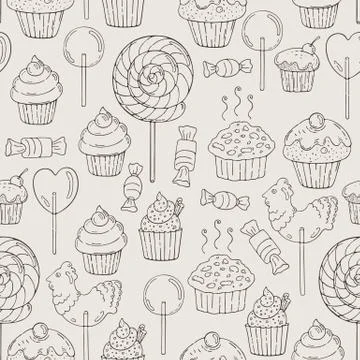 Vector Candy and Muffins Seamless Pattern Stock Illustration