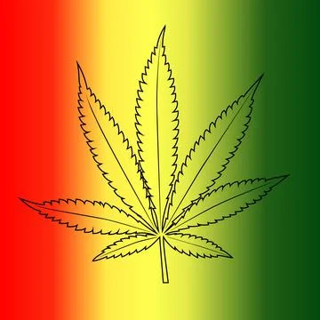 Vector cannabis leaf on rastafarian flag background. Stock Illustration