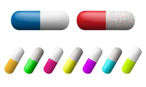 Vector capsules set. Pharmacy drugs icons. Medicament symbols isolated on a w Stock Illustration
