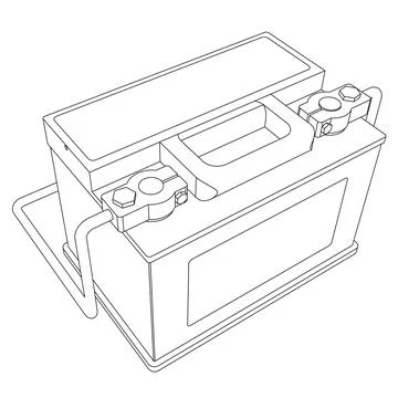 Vector car battery with connected terminals line sketch illustration Stock-Illustration