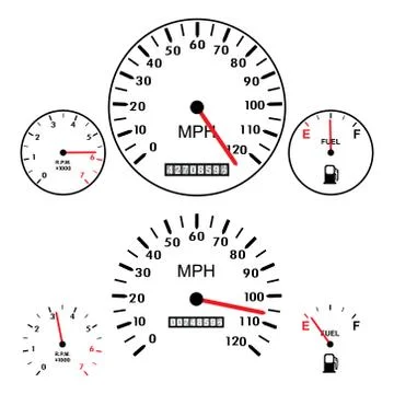Vector car dashboards with tachometer, speedometer and gasoline gauges Stock Illustration