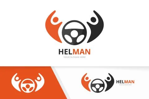 Vector car helm and people logo combination. Steering wheel and family symbol or Illustration
