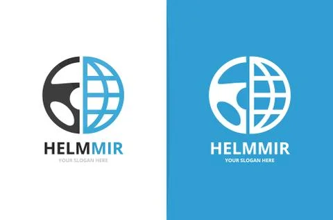 Vector car helm and planet logo combination. Steering wheel and world symbol or Stock Illustration