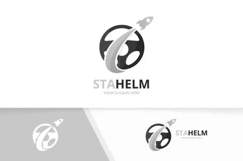 Vector car helm and rocket logo combination. Steering wheel and airplane symbol Stock Illustration