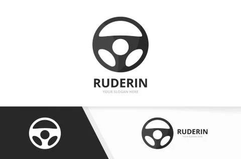 Vector car helm logo combination. Steering wheel symbol or icon. Unique rudder Stock Illustration
