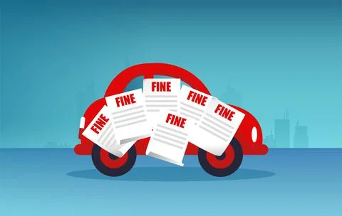 Vector of a car with multiple traffic tickets Stock Illustration