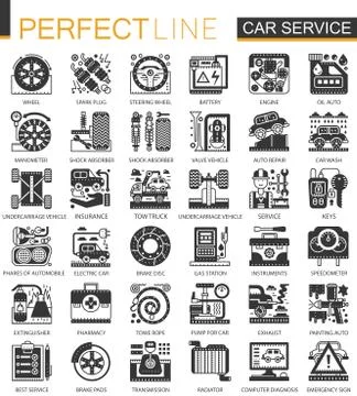 Vector Car service black mini concept icons and infographic symbols set Illustrazione stock